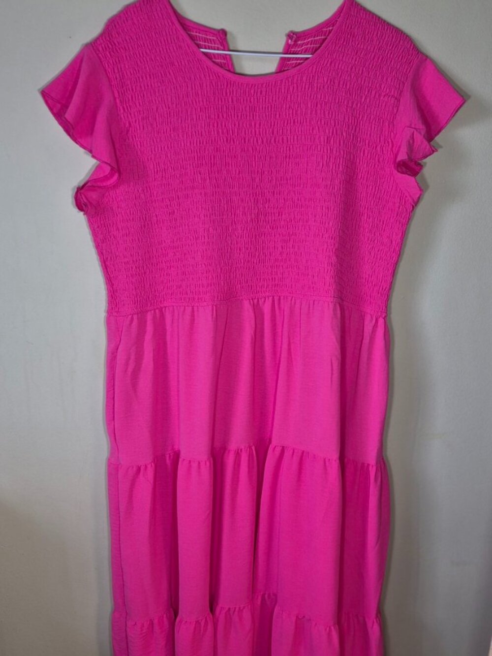 Coloody Fuchsia Pink Smocked Tiered Maxi Dress Flutter Sleeve Plus Size 2XL - Picture 6 of 13